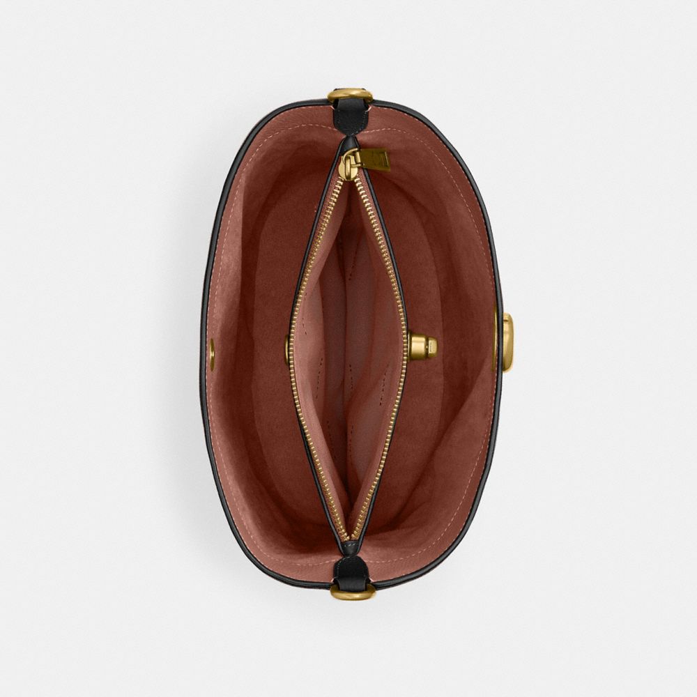 COACH®,Willow Soft Bucket Bag,Leather,Bucket,Metal,Logo,Brass,Casual,Black,Inside View,Top View