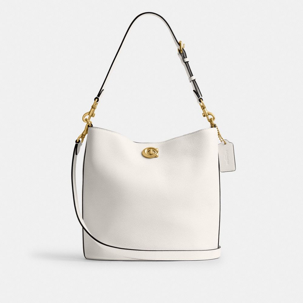 COACH®,Willow Soft Bucket Bag,Leather,Bucket,Metal,Logo,Brass,Casual,White,Front View image number 0