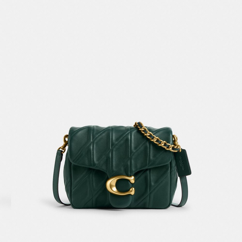 COACH®,Times Square Tabby Shoulder Bag With Quilting,Shoulder Bag,Logo,Metal,Day Party,Emerald,Front View