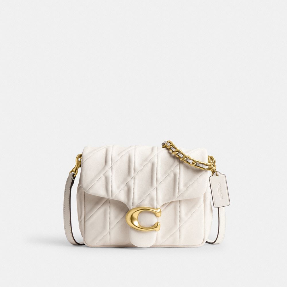 COACH®,Times Square Tabby Shoulder Bag With Quilting,Shoulder Bag,Logo,Metal,Day Party,Cream,Front View