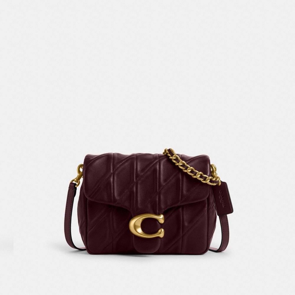 COACH®,Times Square Tabby Shoulder Bag With Quilting,Shoulder Bag,Logo,Metal,Day Party,Maroon,Front View