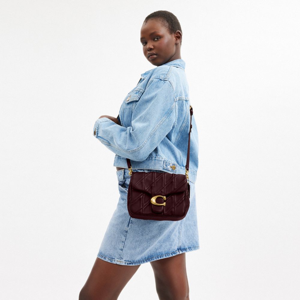 COACH®,Times Square Tabby Shoulder Bag With Quilting,Shoulder Bag,Logo,Metal,Day Party,Maroon