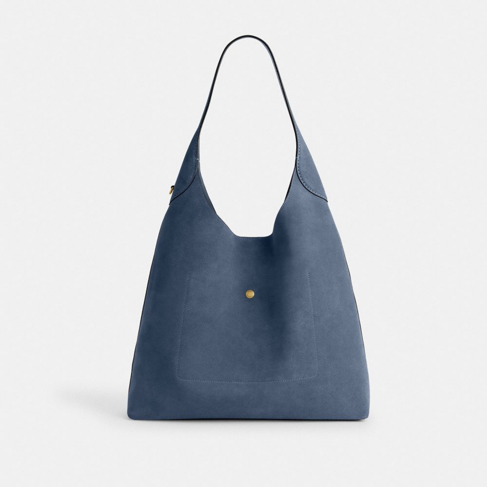 COACH®,Brooklyn Shoulder Bag 39,Leather,Suede,Hobo,Logo,Casual,Navy,Back View