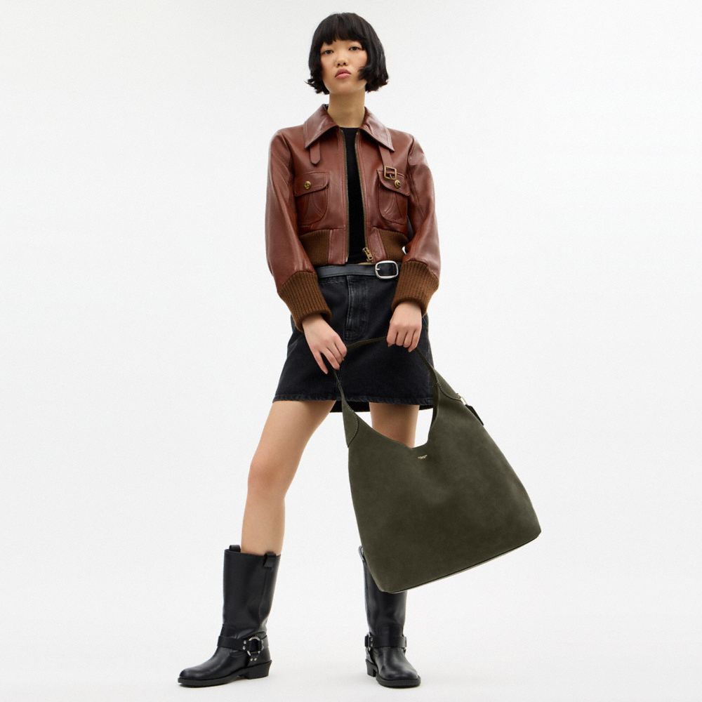 COACH®,SAC ÉPAULE BROOKLYN 39,Daim,OLIVE/LAITON,Detail View