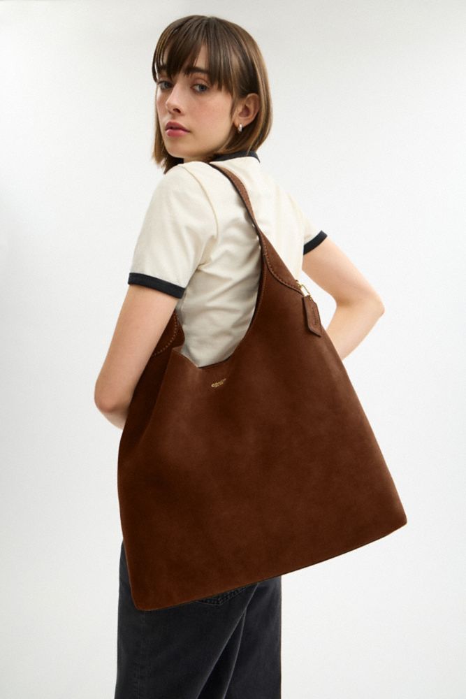 COACH®,Brooklyn Shoulder Bag 39,Suede,Leather,Hobo,Logo,Casual,