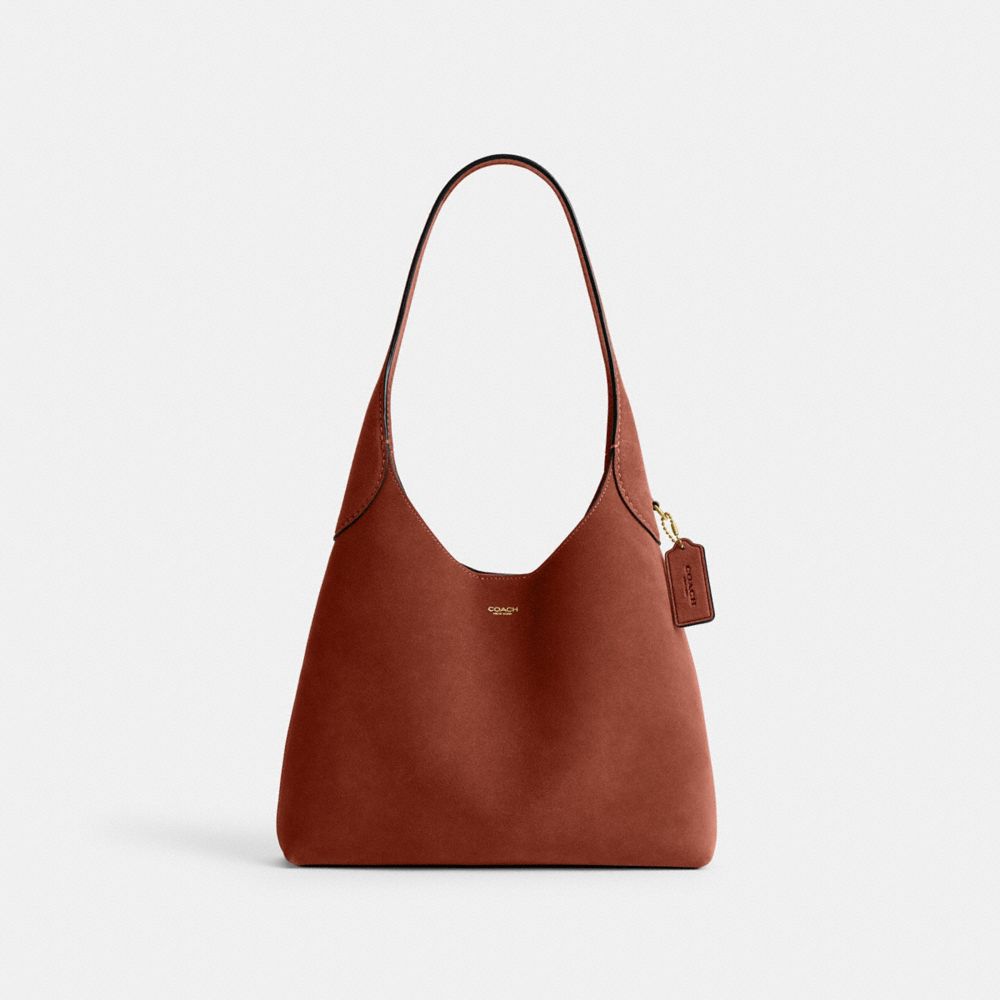 COACH&reg;,Brooklyn Shoulder Bag 28,Suede,Leather,Hobo,Logo,Casual,Brown,Front View