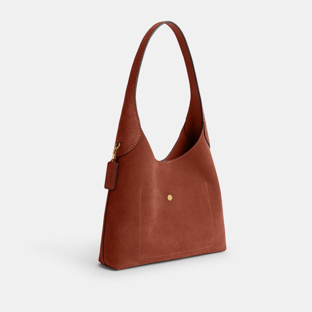 COACH®,Brooklyn Shoulder Bag 28,Suede,Leather,Hobo,Logo,Casual,Brown,Angle View
