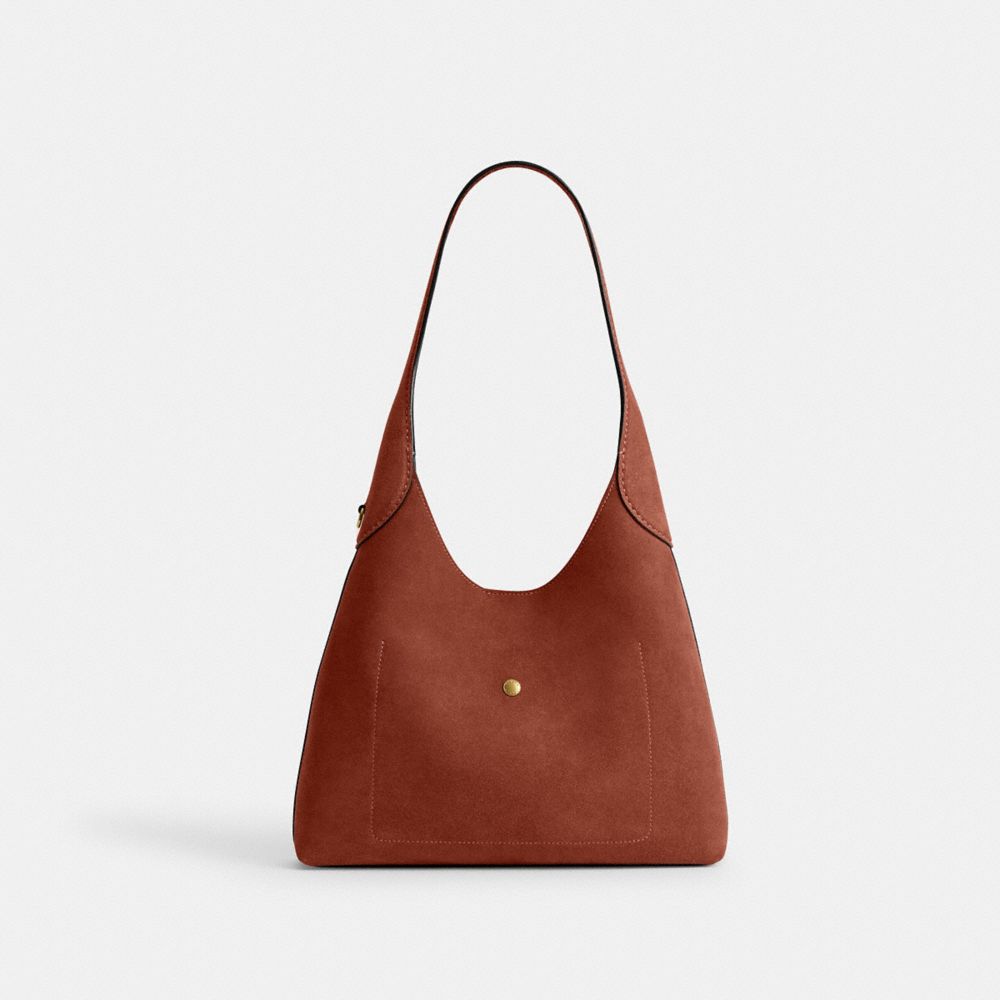 COACH®,Brooklyn Shoulder Bag 28,Suede,Leather,Hobo,Logo,Casual,Brown,Back View