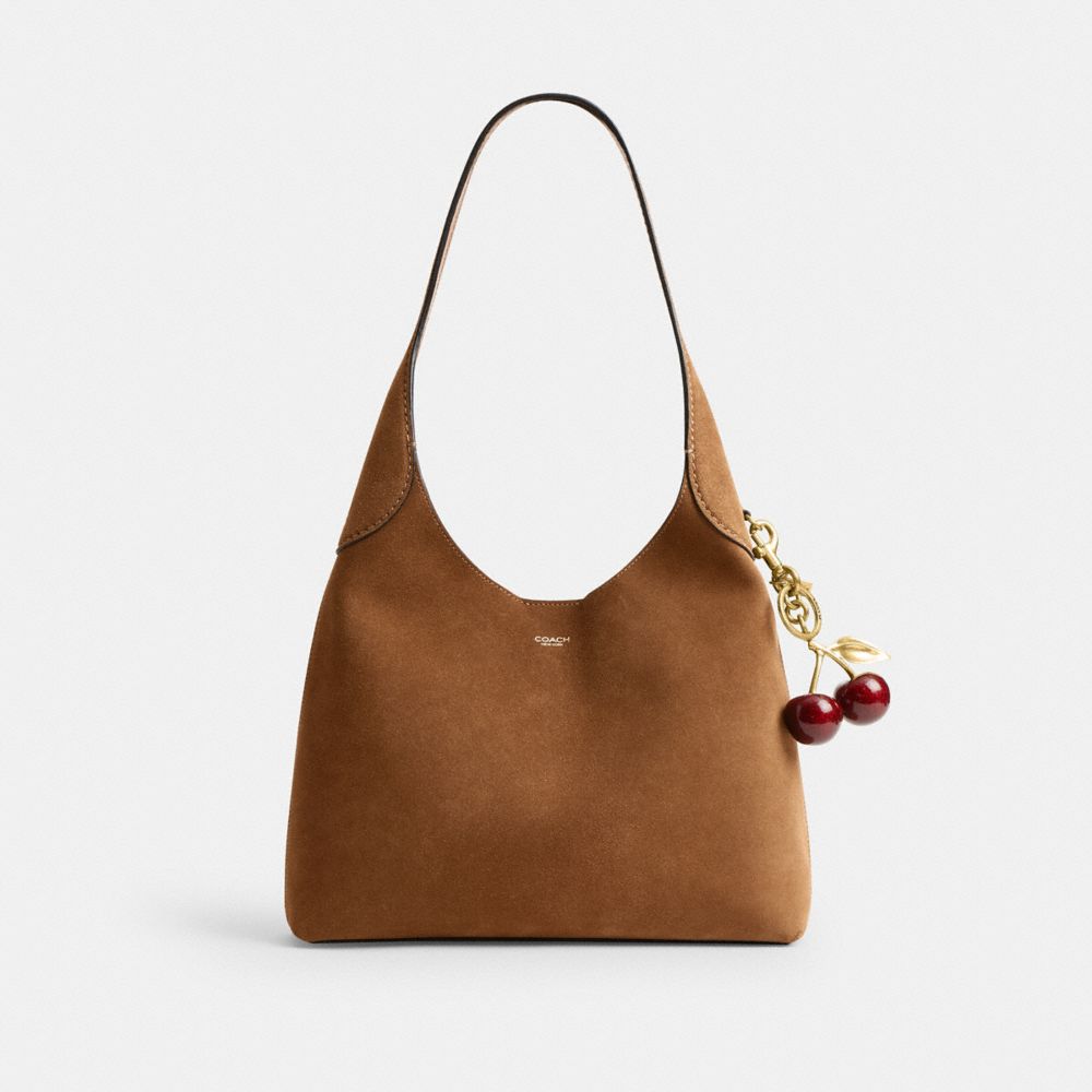 COACH®,Brooklyn Shoulder Bag 28,Hobo,Metal,Logo,Casual,Brown,Angle View