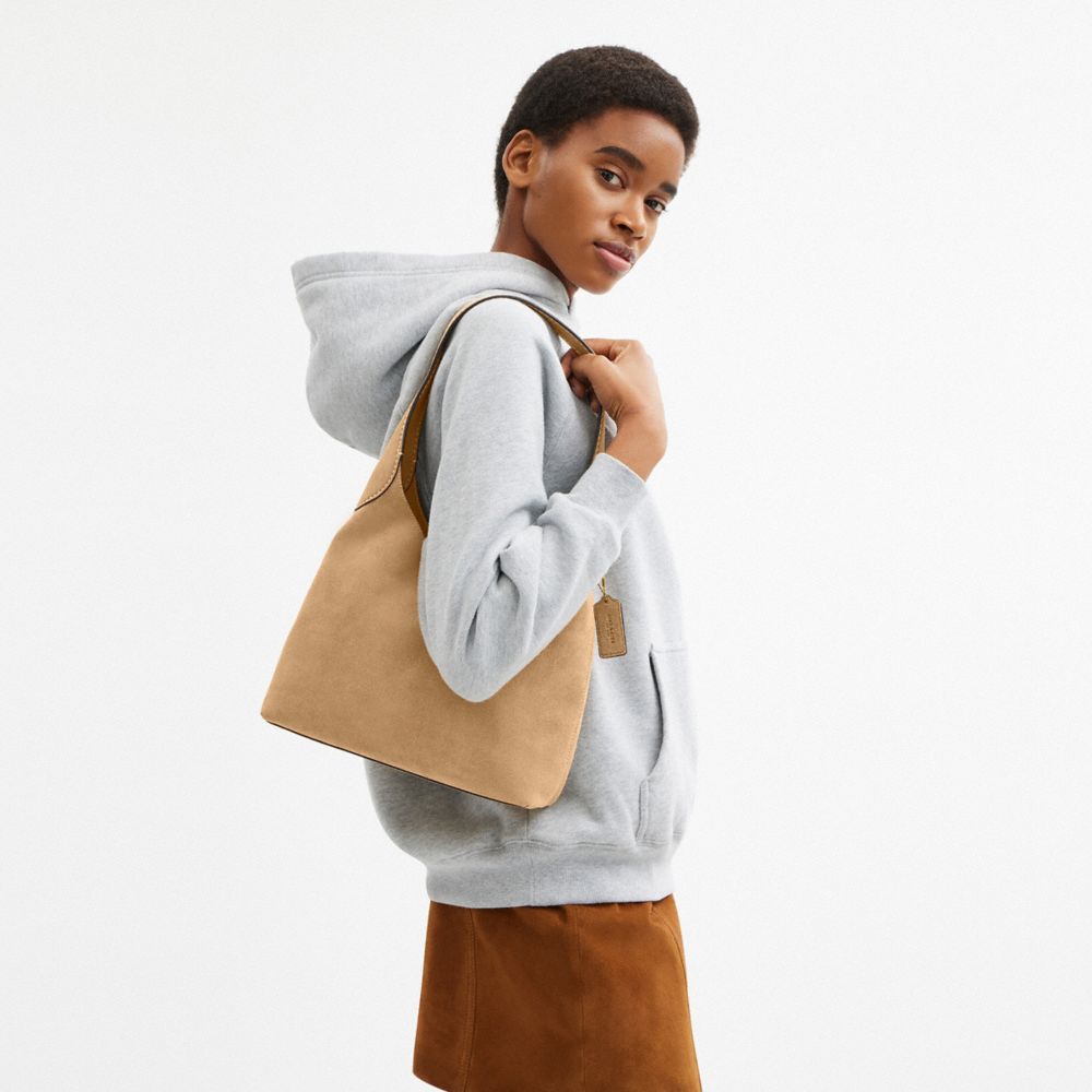 COACH®,Brooklyn Shoulder Bag 28,Hobo,Metal,Logo,Casual,Beige,Detail View