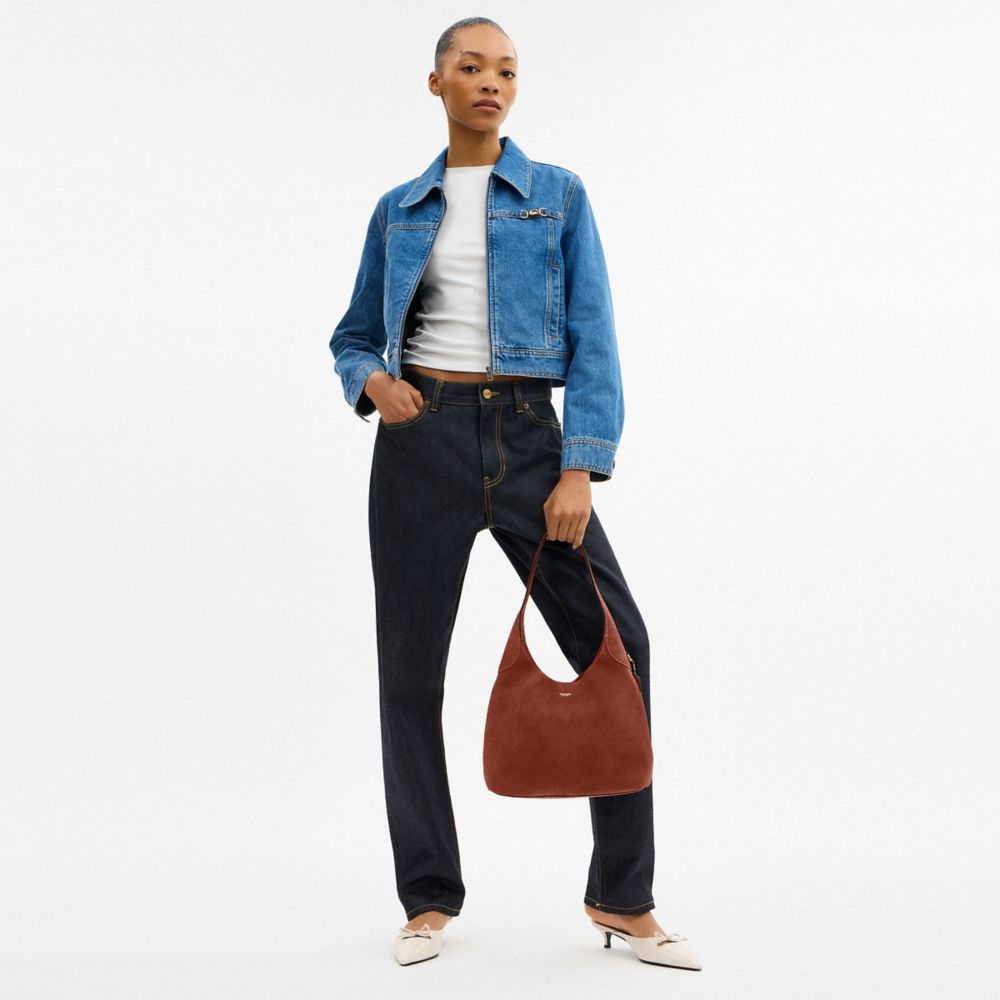 COACH®,SAC ÉPAULE BROOKLYN 28,Daim,Laiton/Marron sombre,Detail View