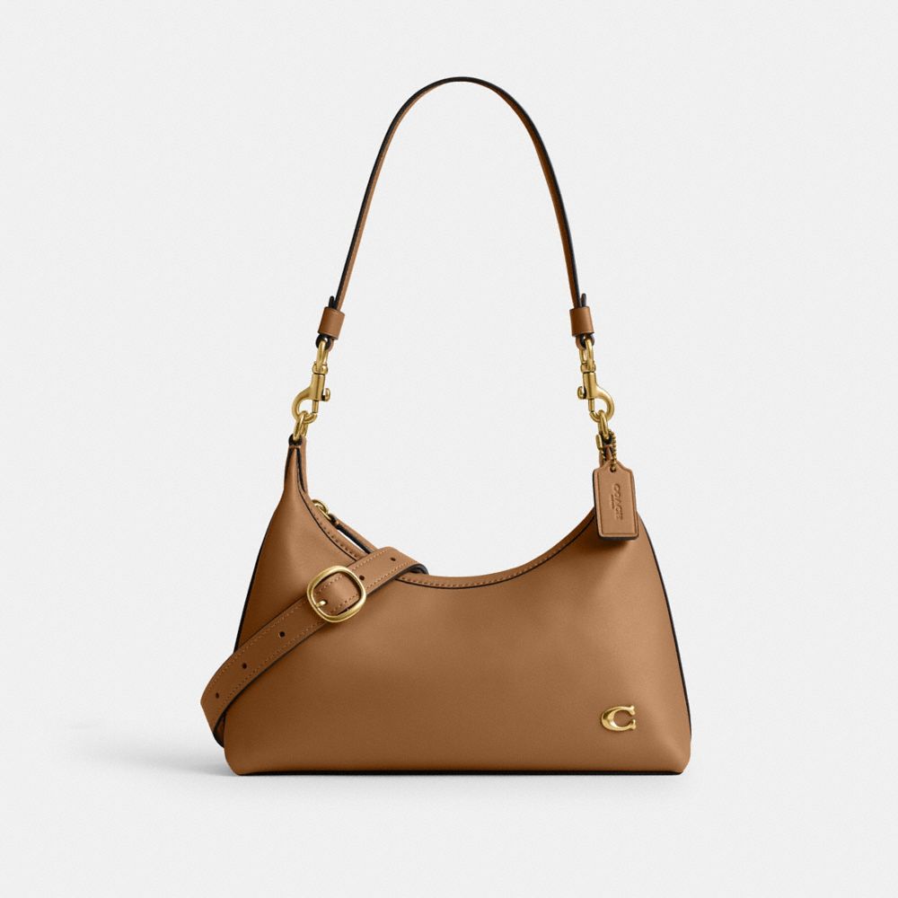 COACH®,Juliet Shoulder Bag 25,Leather,Hobo,Chain Detail,Metal,Logo,Compact,Lined,Gold Metal,Casual,Day Party,Brown,Front View image number 0