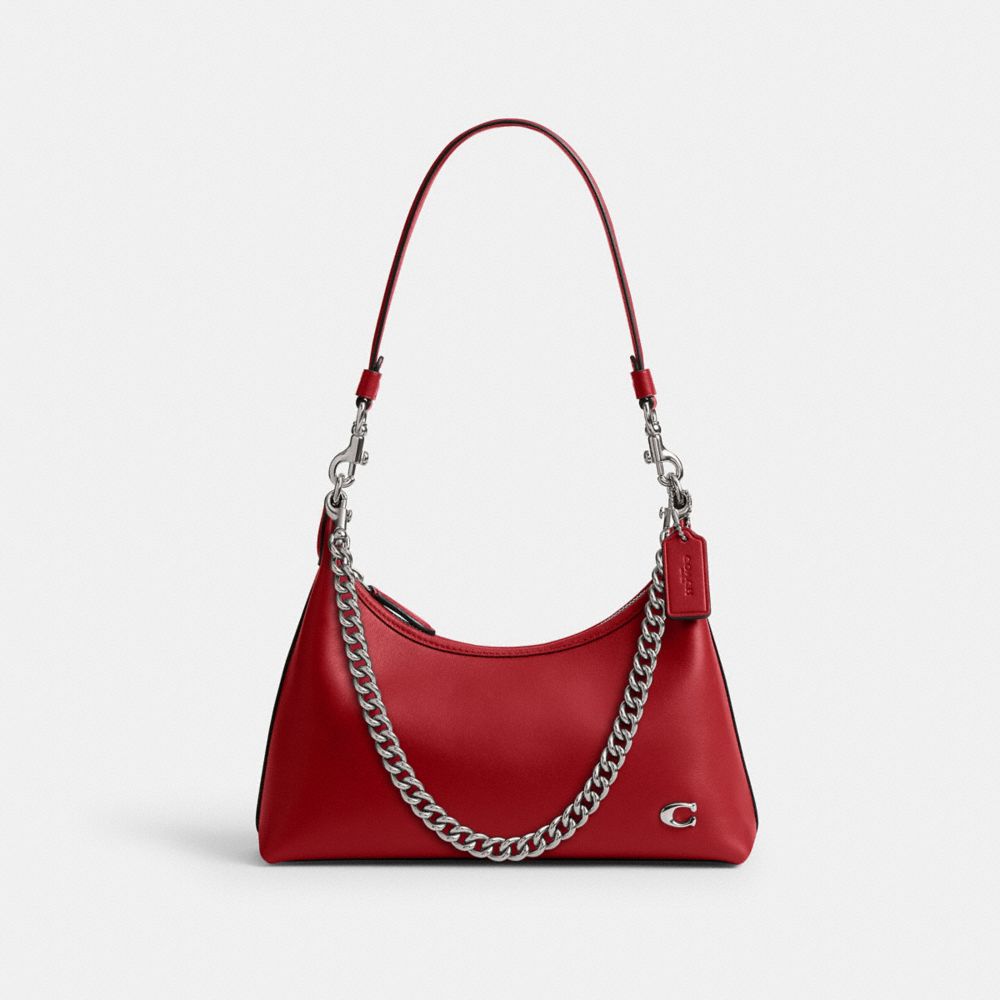 COACH®,SAC ÉPAULE JULIET 25,Argent/Rubis,Front View