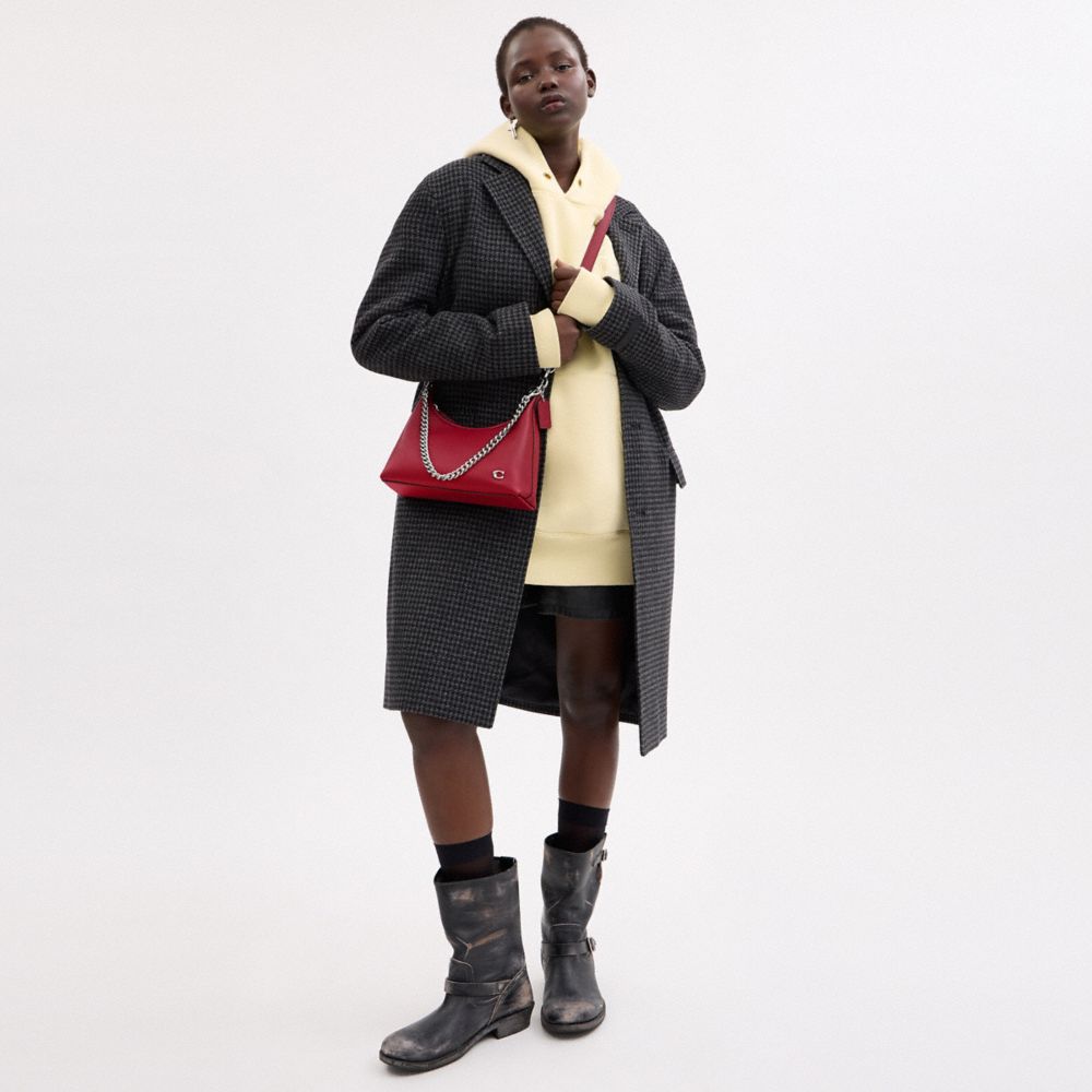 COACH®,Juliet Shoulder Bag 25,Leather,Hobo,Metal,Logo,Chain Detail,Lined,Compact,Gold Metal,Casual,Day Party,Maroon