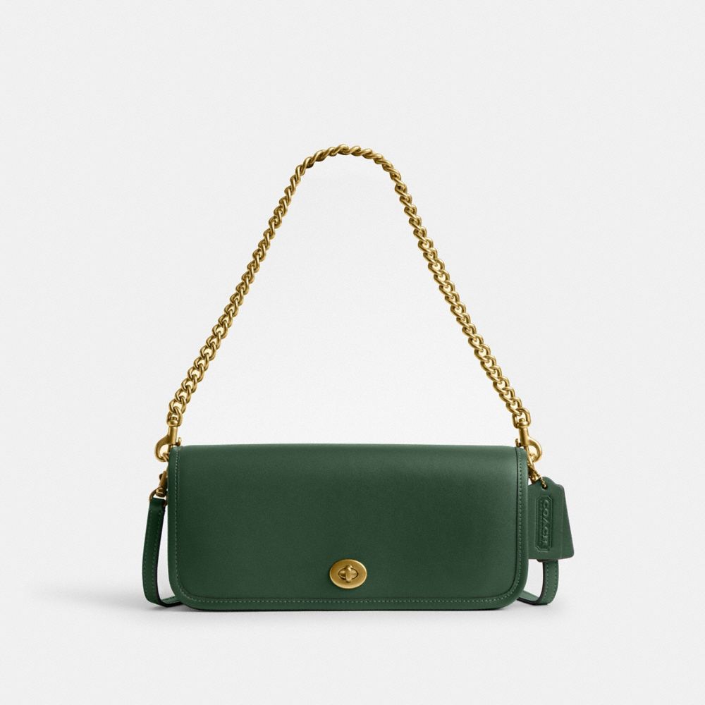 COACH®,SAC DINKY,Cuir lisse,Laiton/Vert kaki,Front View