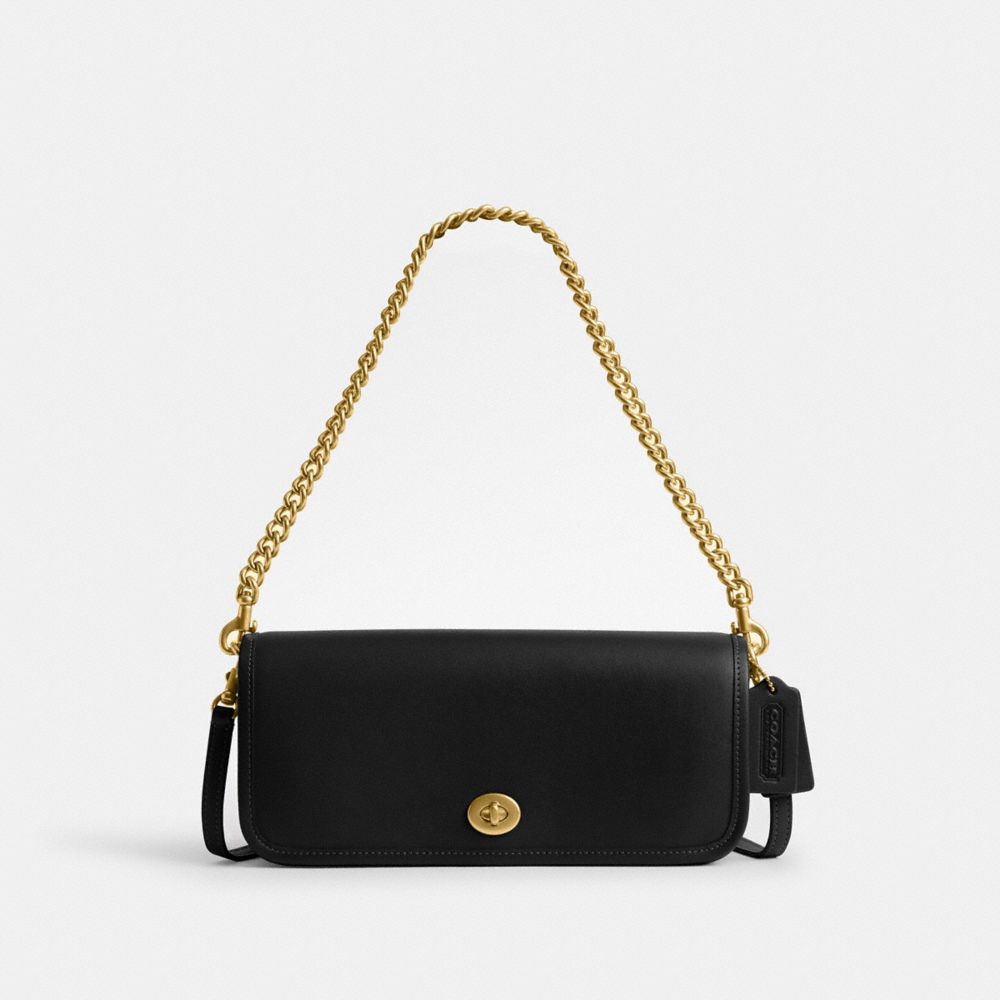 COACH®,Dinky Bag,Leather,Shoulder Bag,Logo,Pen Holder,Gold Metal,Casual,Day Party,Black,Front View