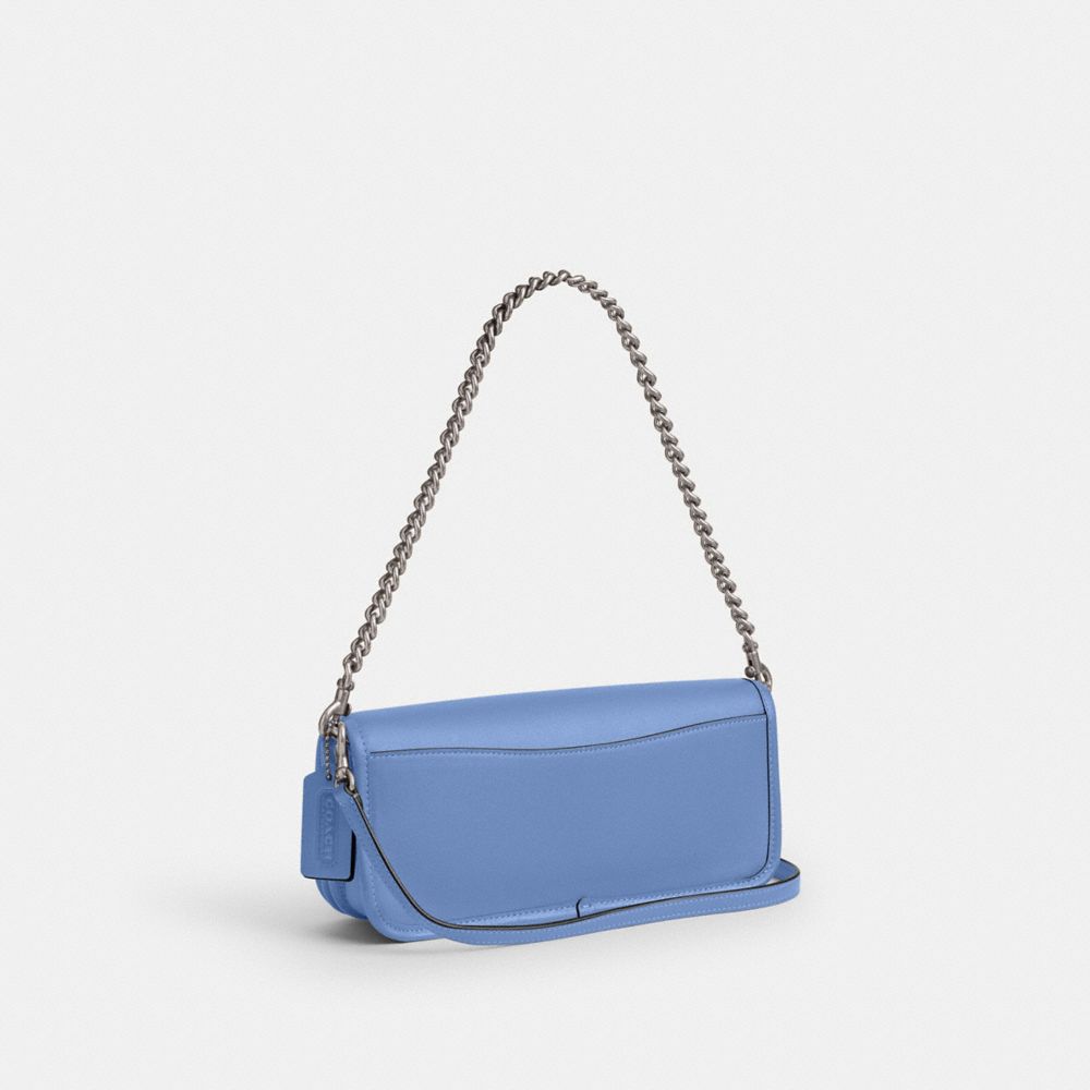 COACH®,Dinky Bag,Leather,Shoulder Bag,Embossed,Logo,Pen Holder,Gold Metal,Casual,Blue,Angle View