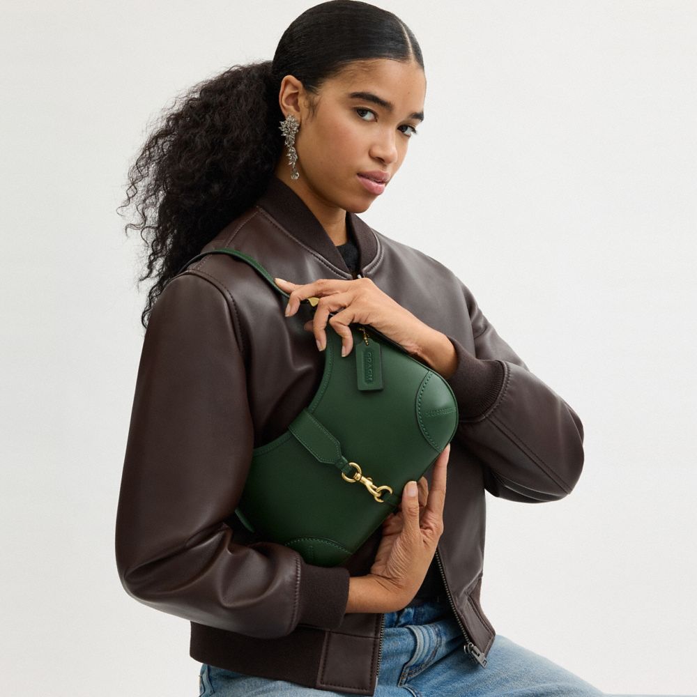 Shop Coach Hamptons Hobo In Brass/hunter Green