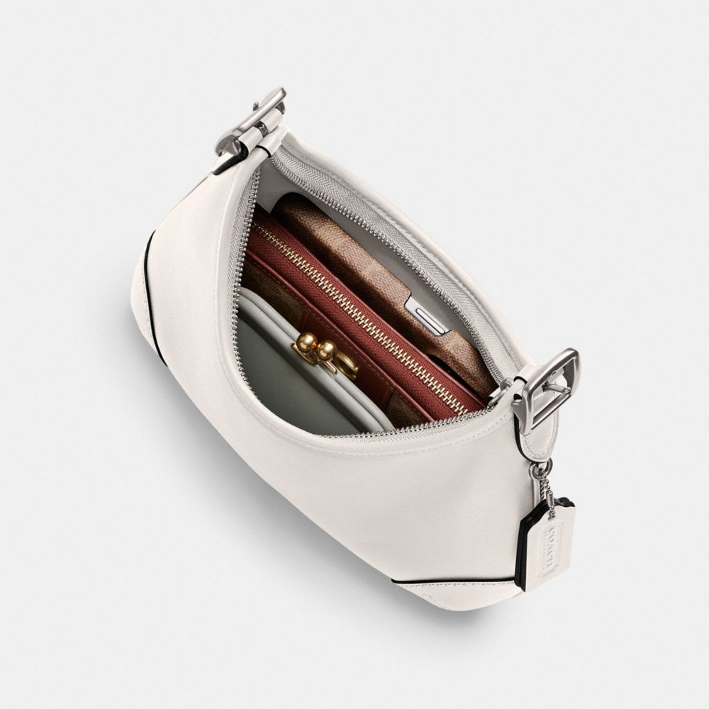 COACH®,Hamptons Hobo Bag,Leather,Shoulder Bag,Metal,Logo,Embossed,Adjustable,Silver Metal,Casual,White,Inside View,Top View