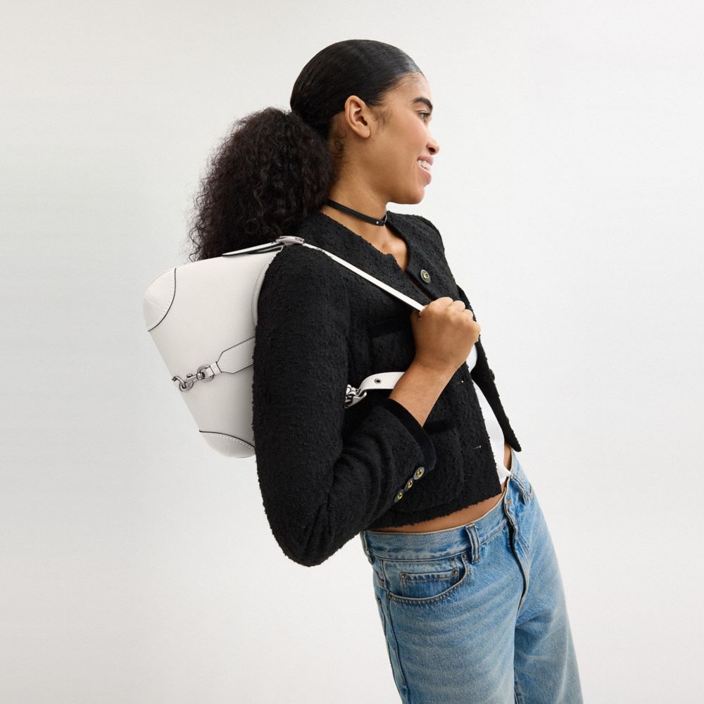 COACH®,Hamptons Hobo Bag,Leather,Shoulder Bag,Metal,Logo,Embossed,Adjustable,Silver Metal,Casual,White,Detail View