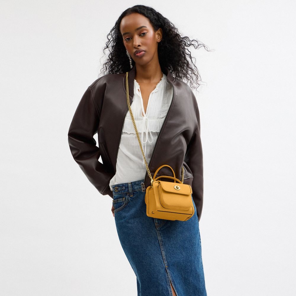 COACH®,Safari Bag,Leather,Satchel,Metal,Compact,Gold Metal,Casual,Mustard