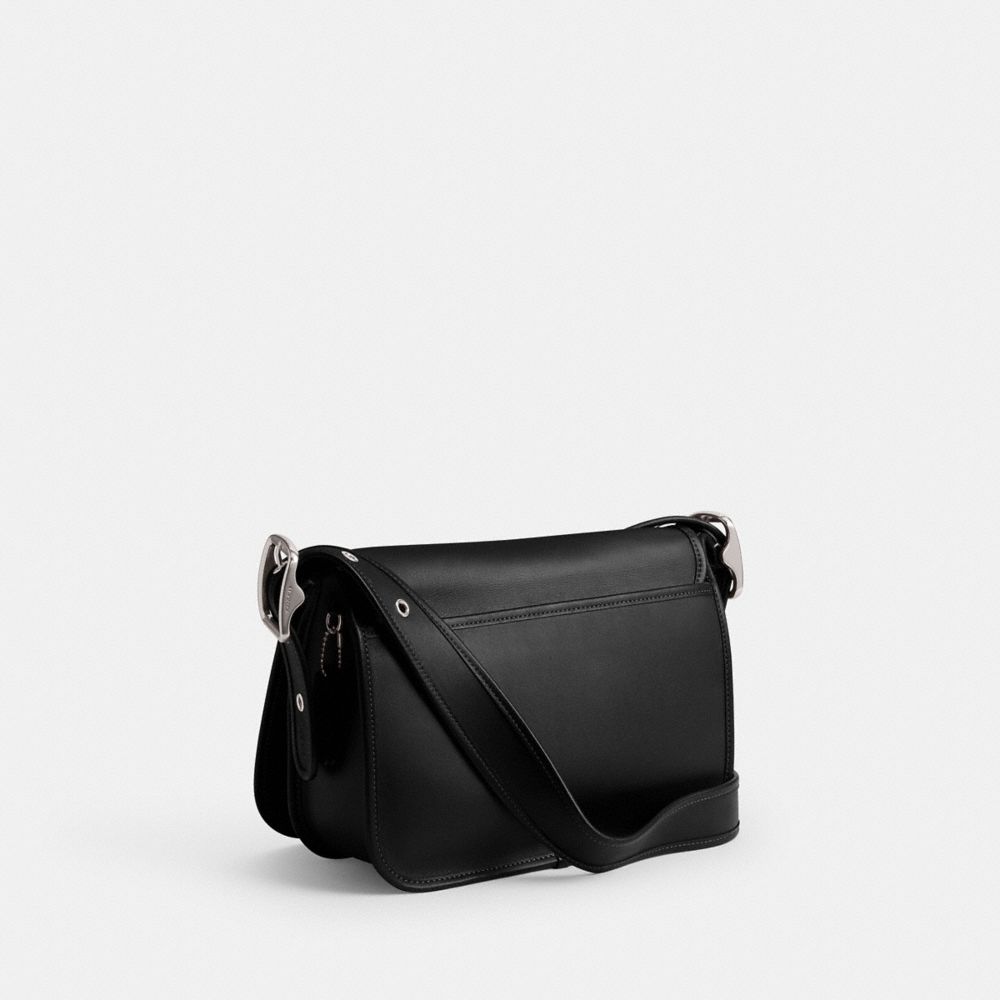 COACH®,Patricia Legacy Bag,Leather,Shoulder Bag,Adjustable,Pen Holder,Silver Metal,Casual,Black,Angle View