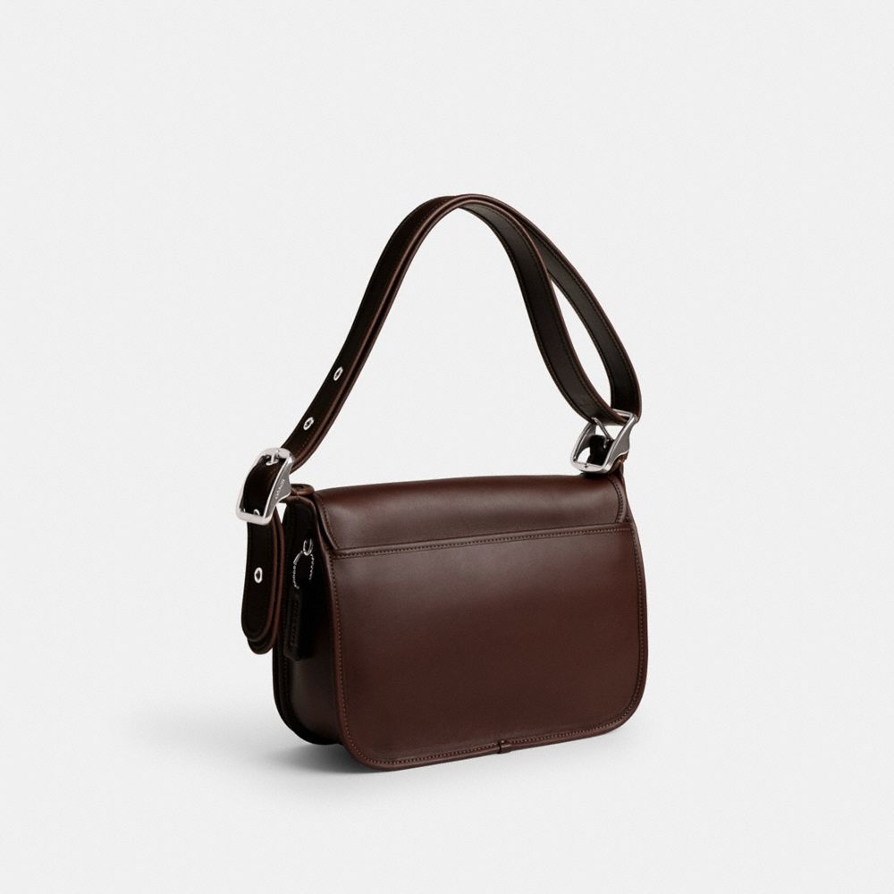 COACH®,Patricia Legacy Bag,Leather,Shoulder Bag,Adjustable,Pen Holder,Silver Metal,Casual,Brown,Angle View