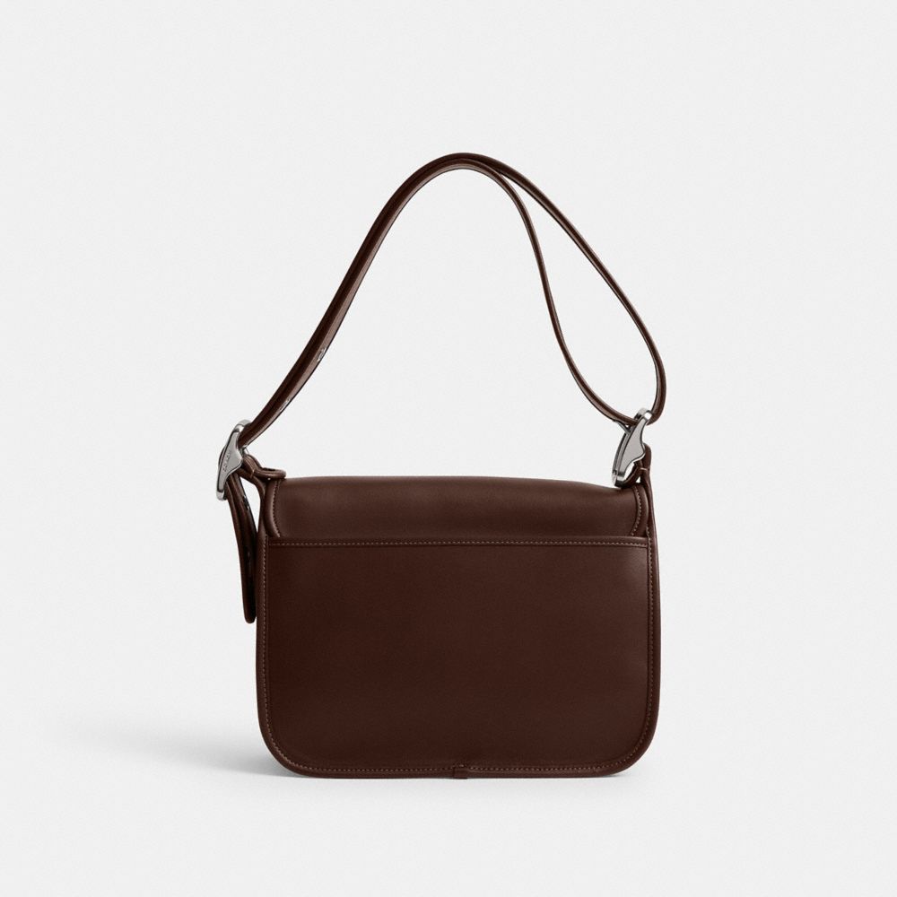 COACH®,Patricia Legacy Bag,Leather,Shoulder Bag,Adjustable,Pen Holder,Silver Metal,Casual,Brown,Back View