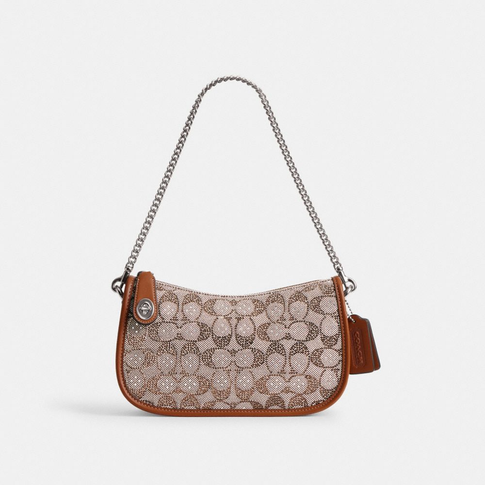 Shop Coach Swinger Aus Signature-jacquard Mit Kristallen In Brown