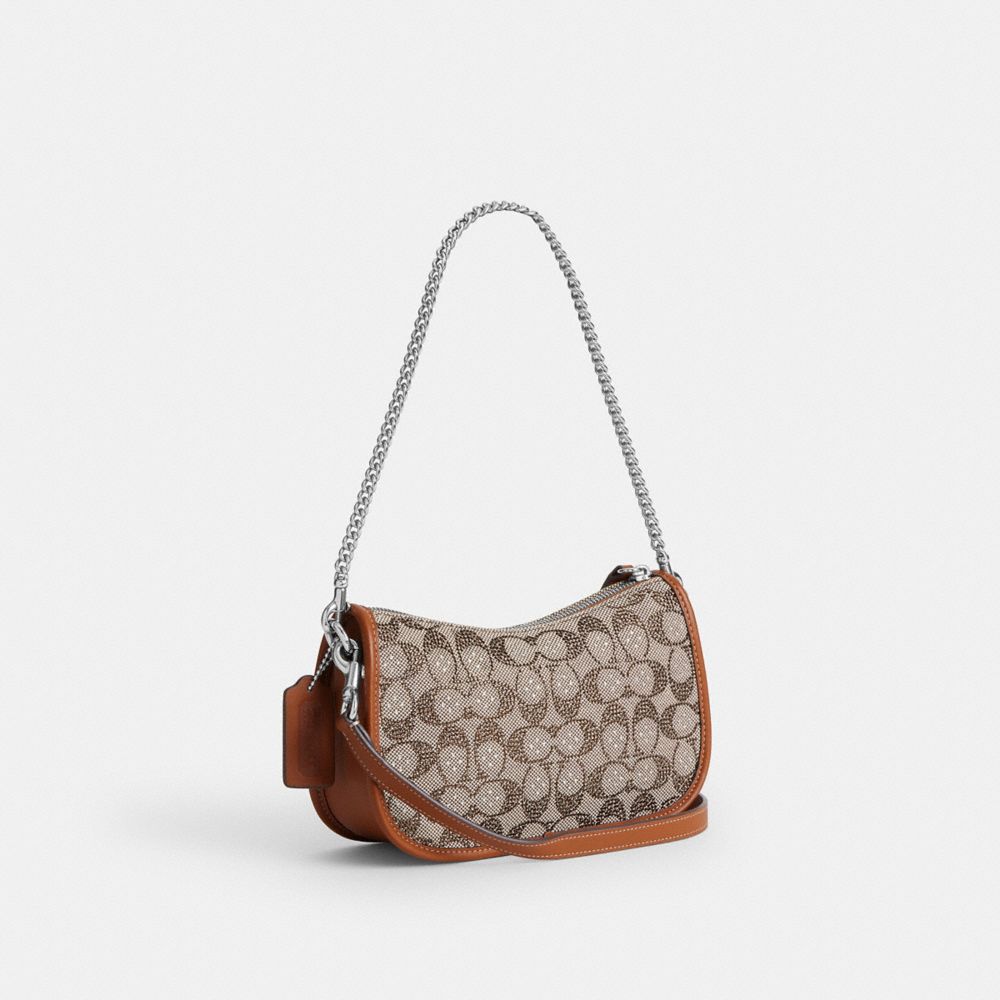 COACH®,Swinger In Crystal Signature Jacquard,,Angle View