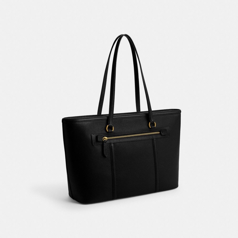 COACH®,Legacy Zip Tote Bag,Tote,Embossed,Metal,Logo,Casual,Work,Black,Angle View