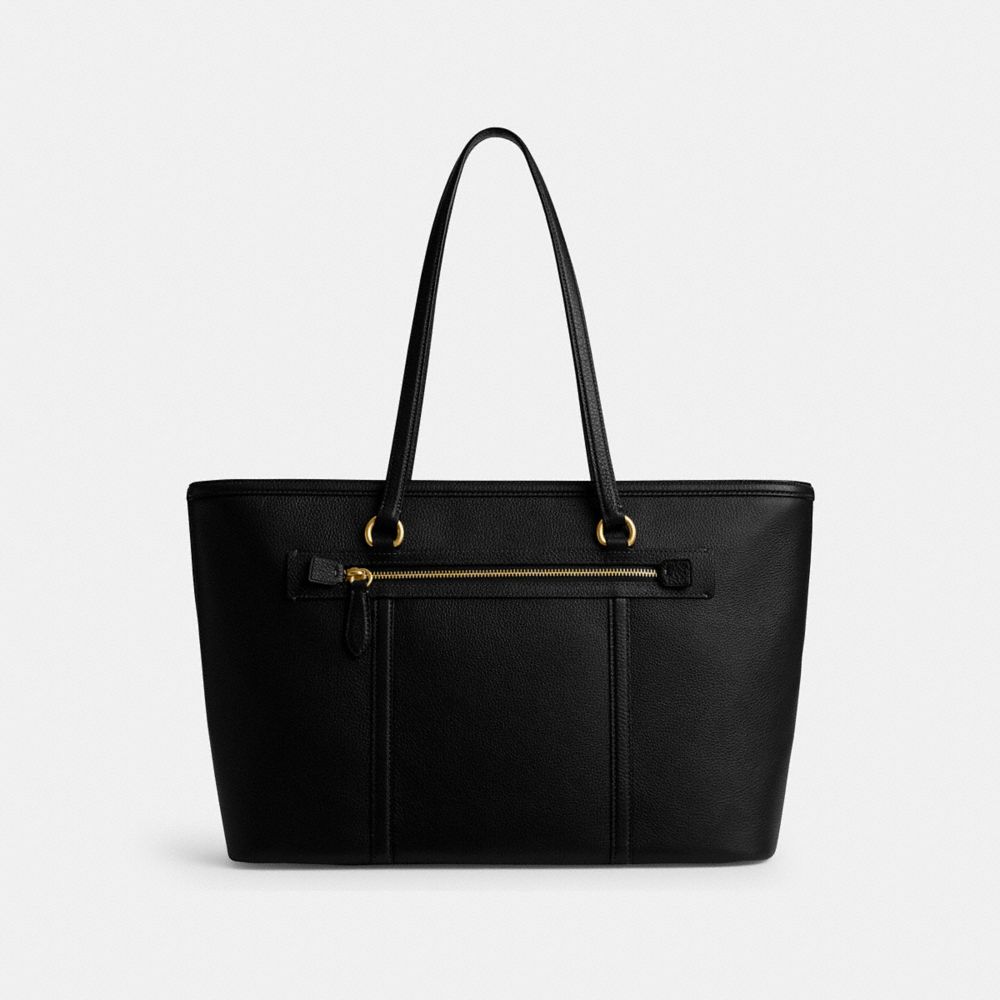 COACH®,Legacy Zip Tote Bag,Tote,Embossed,Metal,Logo,Casual,Work,Black,Back View