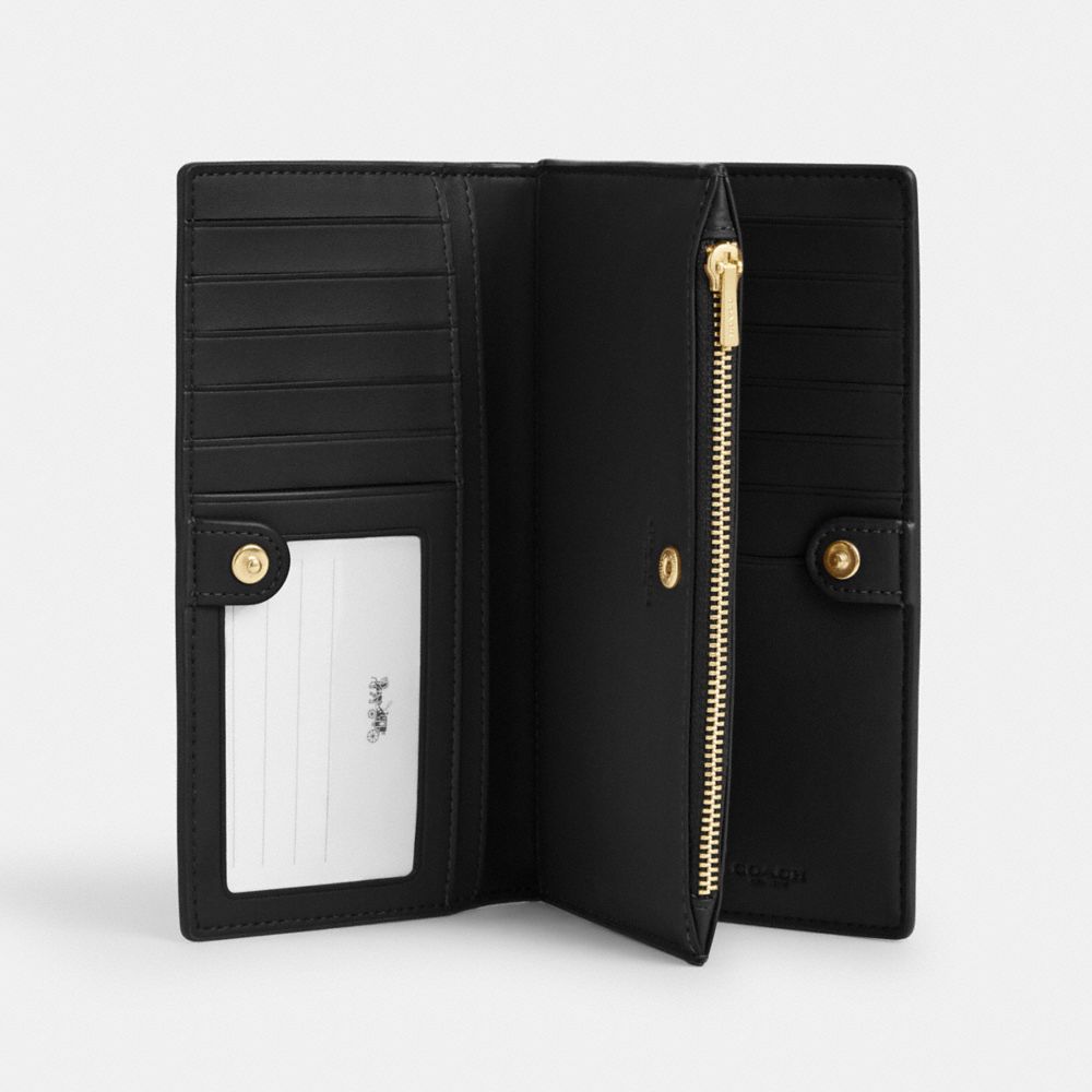 COACH®,Slim Zip Wallet In Signature Canvas,Canvas,Bi Fold,Continental,Coin,Casual,Black,Inside View,Top View