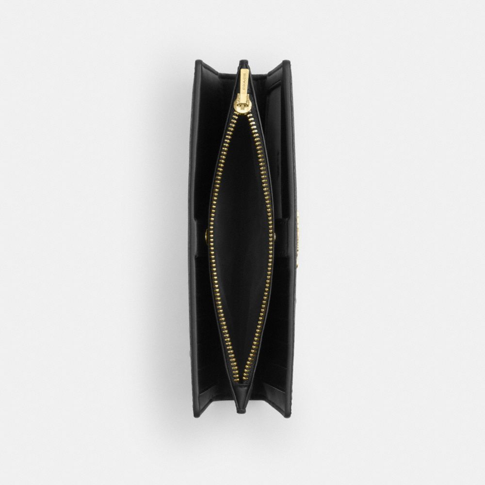 COACH®,Slim Zip Wallet In Signature Canvas,Canvas,Bi Fold,Continental,Coin,Casual,Black,Interior View