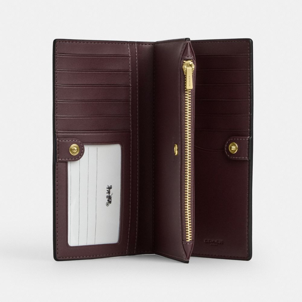 COACH®,Slim Zip Wallet In Signature Canvas,Canvas,Continental,Bi Fold,Coin,Casual,Brown,Inside View,Top View