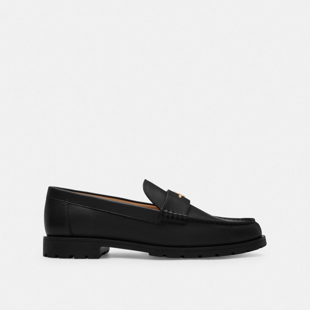 COACH®,Janie Loafer,Rubber,Loafer,Metal,Work,Black,Angle View