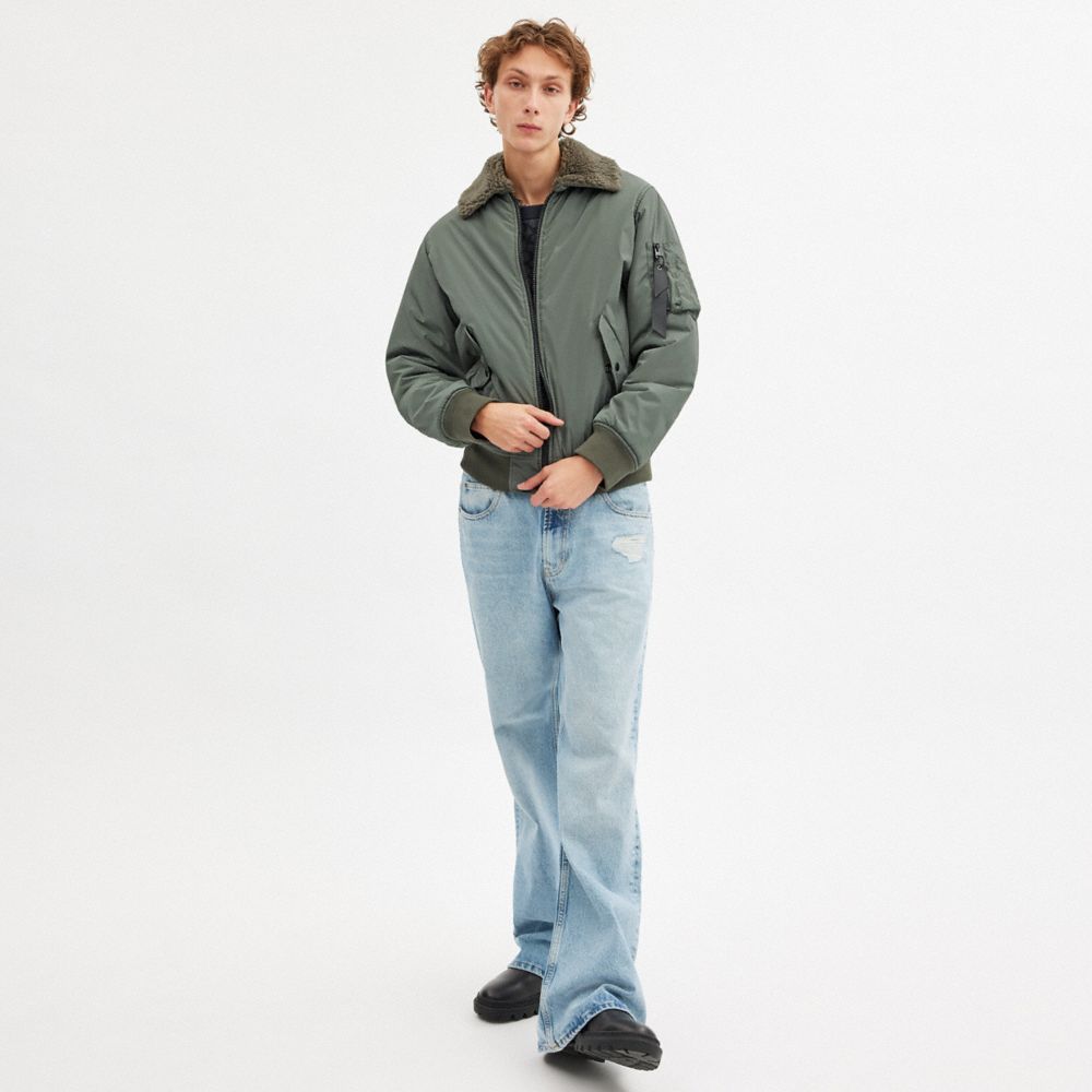 COACH®,Sherpa Ma 1 Jacket,Viscose,Polyester,Bomber,Jacket,Shearling,Ripstop,Waterproof,Casual,Gray,Scale View