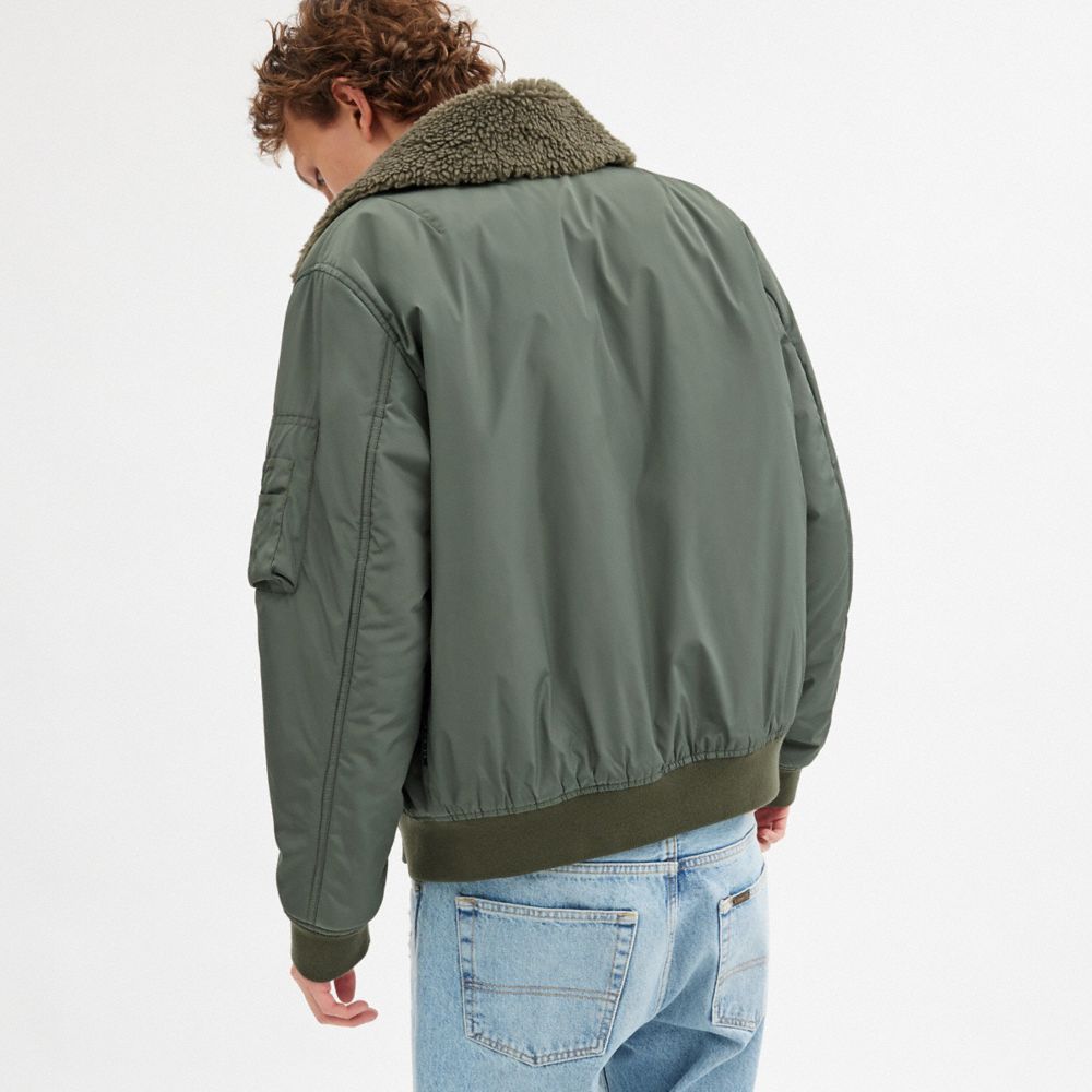 COACH®,Sherpa Ma 1 Jacket,Viscose,Polyester,Bomber,Jacket,Shearling,Ripstop,Waterproof,Casual,Gray,Scale View