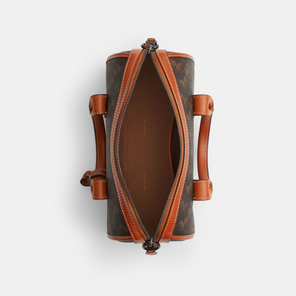 COACH®,Gotham Duffle Bag 24 With Horse And Carriage Print,Barrel Bag,Stitching,Color Block,Casual,Brown,Inside View,Top View