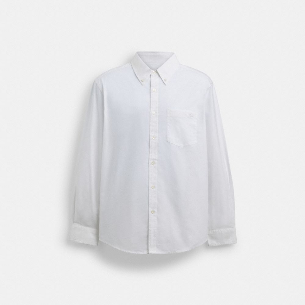 COACH®,Long Sleeve Button Down Shirt,White,Front View image number 0