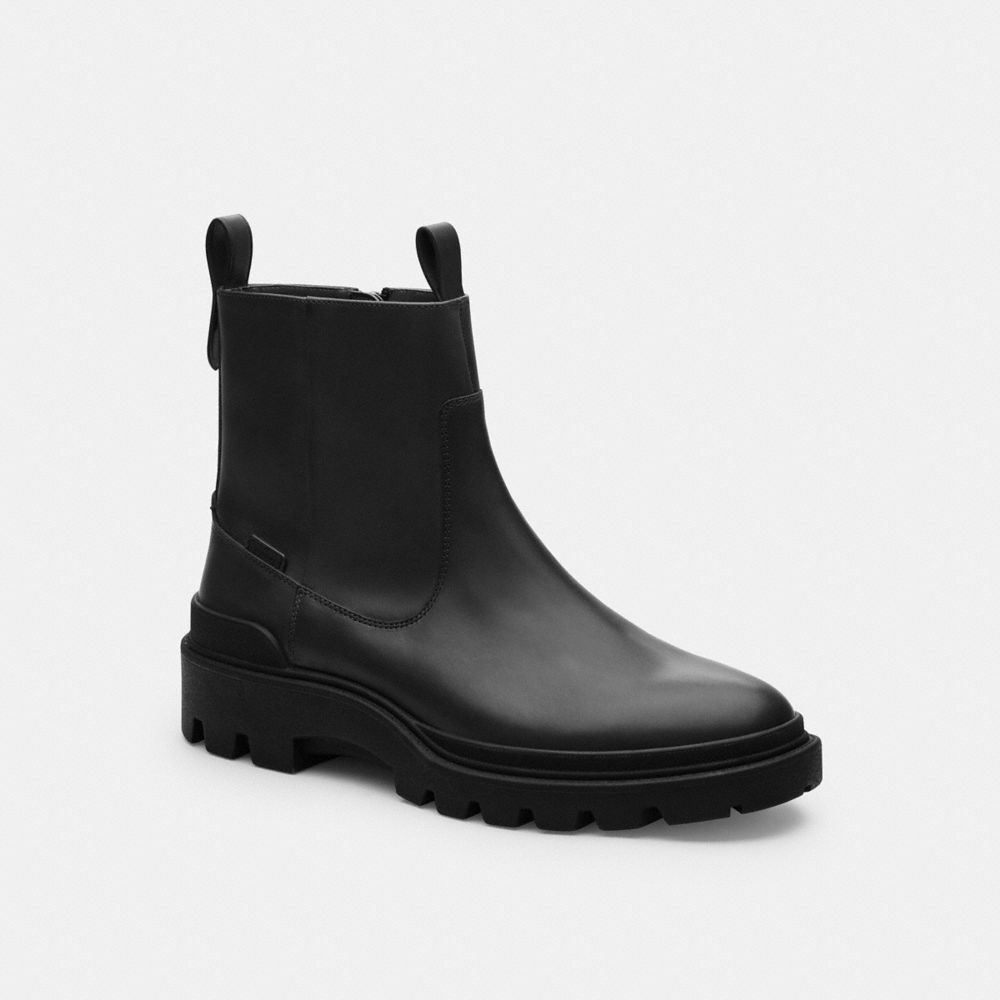 COACH®,Caiden Boot,Rubber,Bootie,Pull Tab,Traction,Casual,Black,Front View