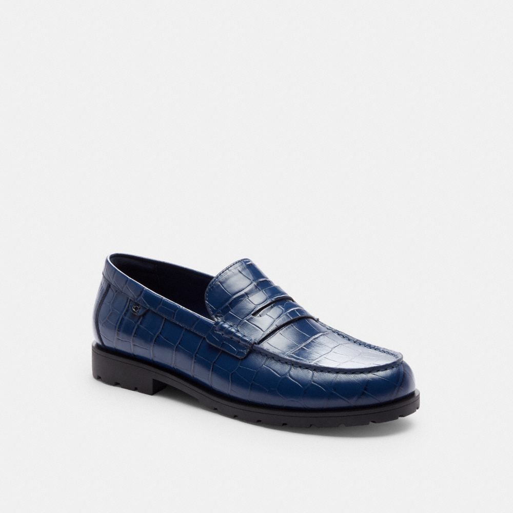 COACH®,Reagan Loafer,Leather,Rubber,Loafer,Penny Loafer,Casual,Work,Navy,Front View