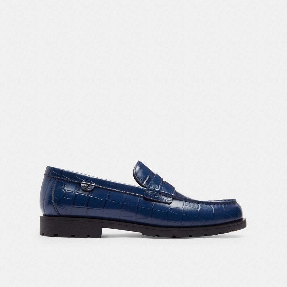 COACH®,Reagan Loafer,Leather,Rubber,Loafer,Penny Loafer,Casual,Work,Navy,Angle View