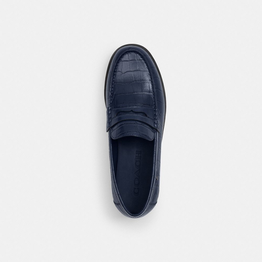 COACH®,Reagan Loafer,Leather,Rubber,Loafer,Penny Loafer,Casual,Work,Navy,Inside View,Top View