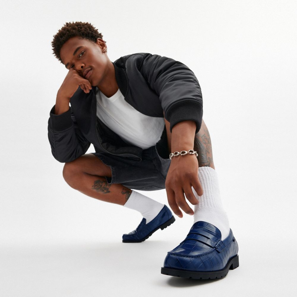 COACH®,Reagan Loafer,Leather,Rubber,Loafer,Penny Loafer,Casual,Work,Navy,Detail View