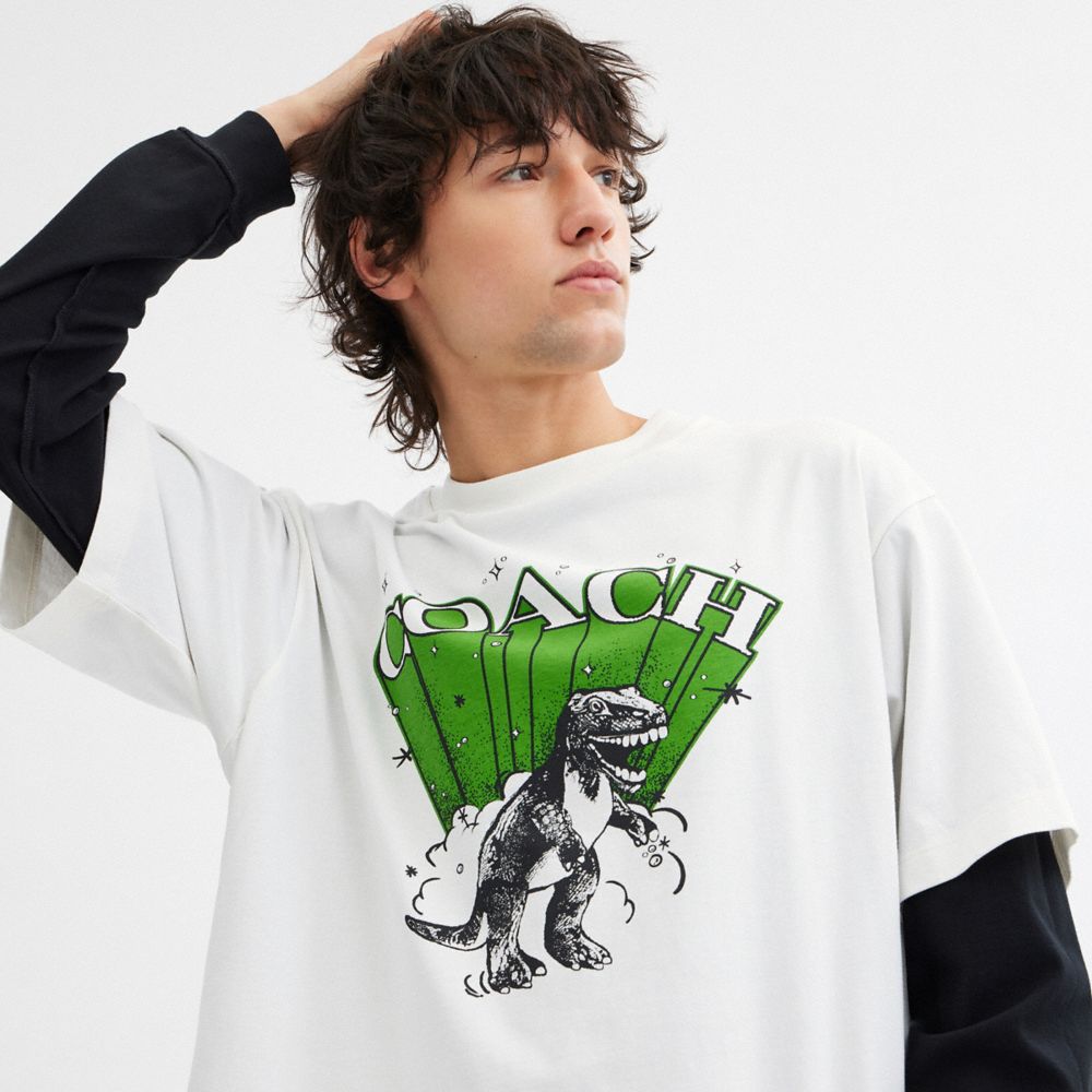 COACH®,Dinosaur T Shirt,White,Detail View