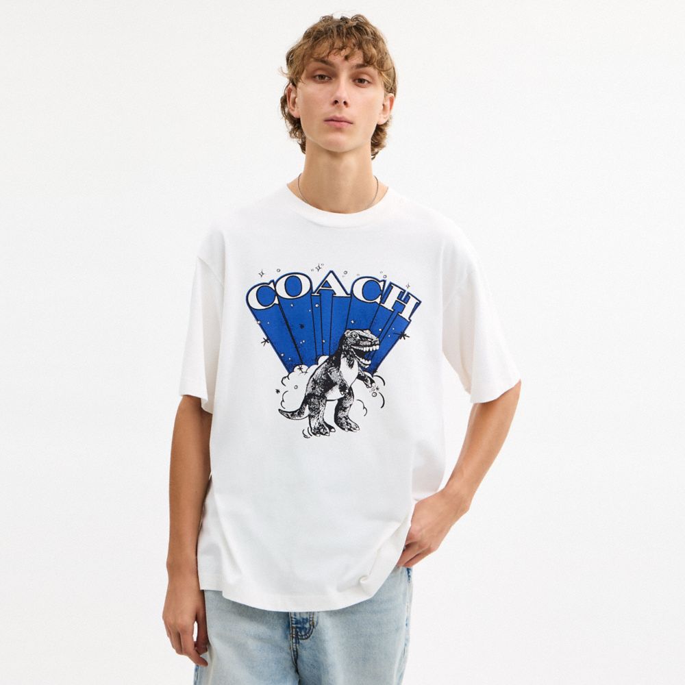 COACH®,Dinosaur T Shirt,Cotton,T Shirt,Casual,White,Scale View