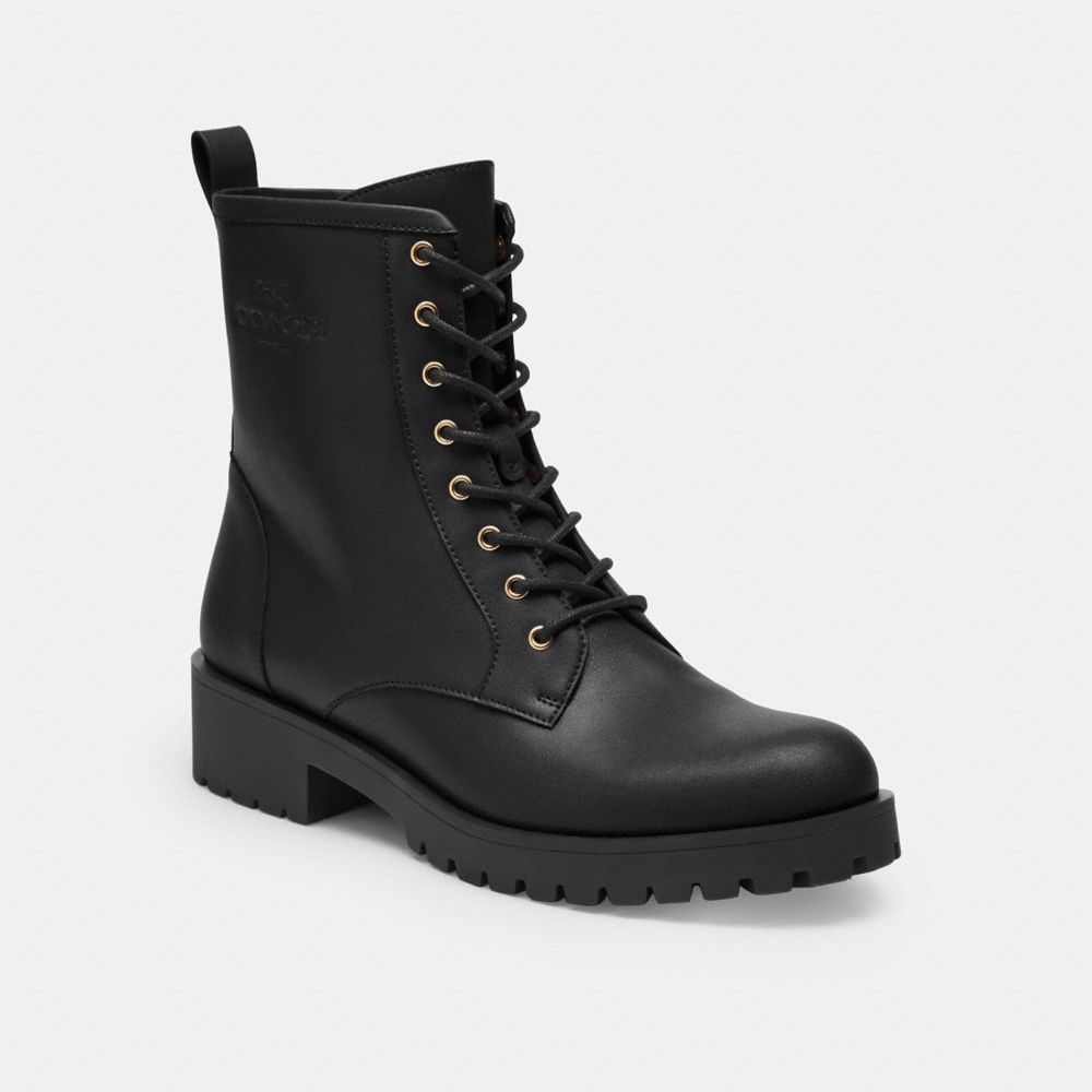 COACH®,Lyra Bootie,Rubber,Combat,Sustainable,Pull Tab,Casual,Black,Front View image number 0