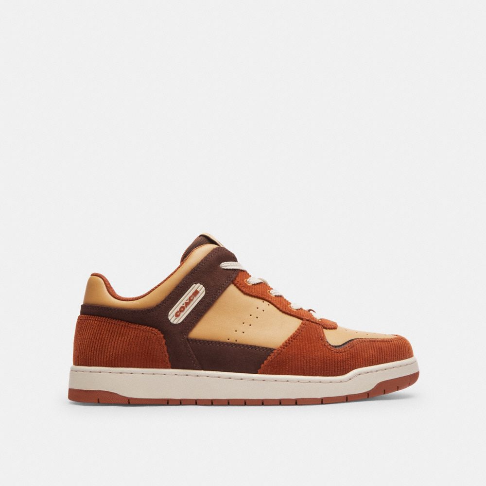 COACH®,C201 Sneaker,Rubber,Casual,Logo,Perforated,Color Block,Traction,Casual,Beige,Multi Color,Angle View