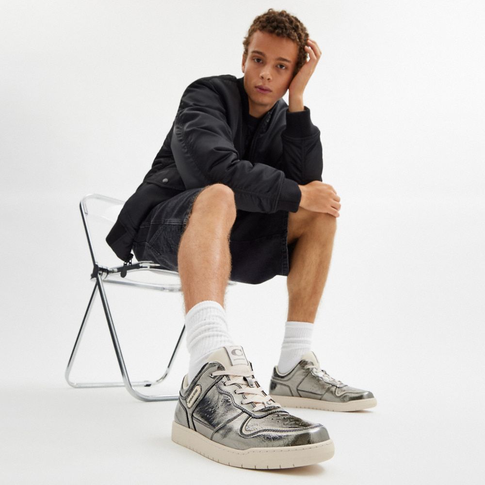 COACH®,C201 Sneaker,Rubber,Leather,Casual,Logo,Perforated,Traction,Casual,Multi Color,Detail View